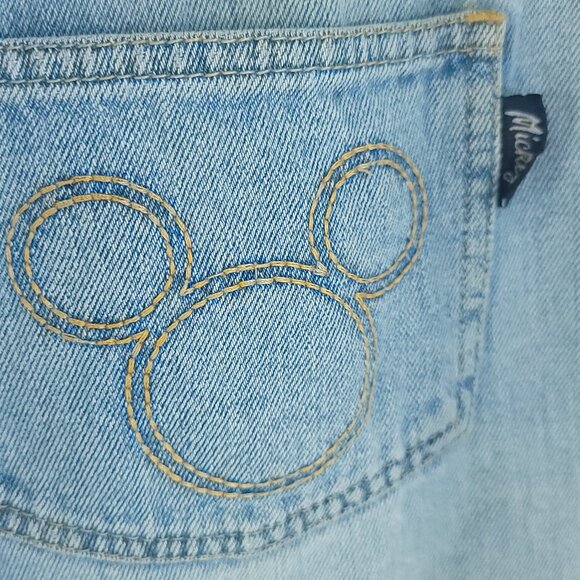 Vtg Mickey Unlimited Shorts Juniors Med Blue Denim Embroidered Disney Distressed - Picture 9 of 15